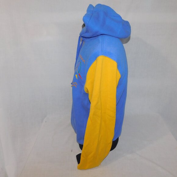 VTG 90s NIKE Urban Jungle Mens M Color block Hoodie Blue Yellow Black Swoosh - Picture 10 of 13